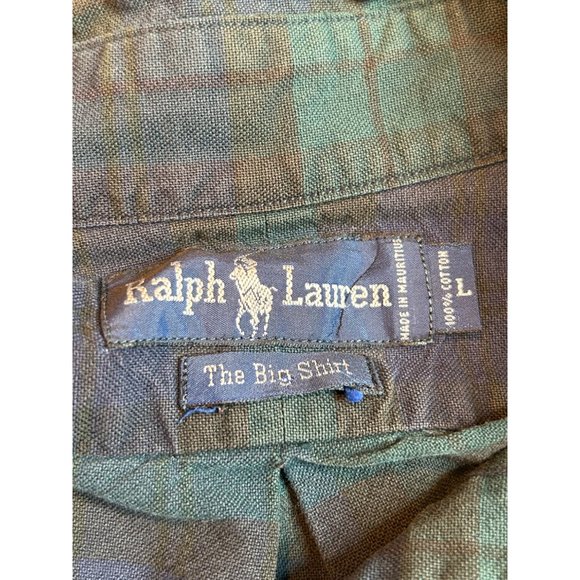 Ralph Lauren The Big Shirt Size Large Lightweight Flannel Blue and Green Plaid - Picture 4 of 4